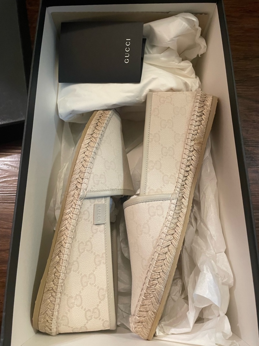 Gucci Cream Leather Insole with Natural Braided Rope - Picture 8 of 10
